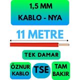 Öznur 1,5 mm Nya Kablo Metre Seçenekli (Kırmızı) - 11 METRE