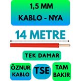 Öznur 1,5 mm Nya Kablo Metre Seçenekli (Kırmızı) - 14 METRE