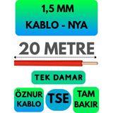 Öznur 1,5 mm Nya Kablo Metre Seçenekli (Kırmızı) - 20 METRE