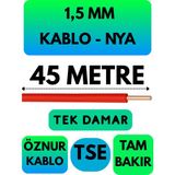 Öznur 1,5 mm Nya Kablo Metre Seçenekli (Kırmızı) - 45 METRE
