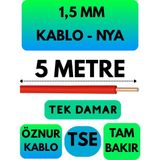 Öznur 1,5 mm Nya Kablo Metre Seçenekli (Kırmızı) - 5 METRE