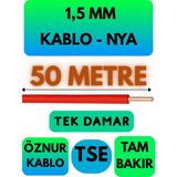 Öznur 1,5 mm Nya Kablo Metre Seçenekli (Kırmızı) - 50 METRE