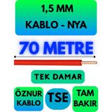 Öznur 1,5 mm Nya Kablo Metre Seçenekli (Kırmızı) - 70 METRE
