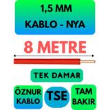 Öznur 1,5 mm Nya Kablo Metre Seçenekli (Kırmızı) - 8 METRE