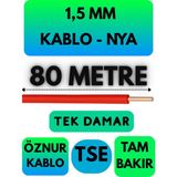 Öznur 1,5 mm Nya Kablo Metre Seçenekli (Kırmızı) - 80 METRE