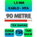 Öznur 1,5 mm Nya Kablo Metre Seçenekli (Kırmızı) - 90 METRE