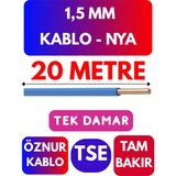 Öznur 1,5 mm Nya Kablo Metre Seçenekli (Mavi) - 20 METRE