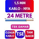 Öznur 1,5 mm Nya Kablo Metre Seçenekli (Mavi) - 24 METRE