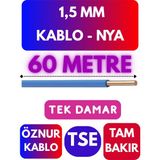 Öznur 1,5 mm Nya Kablo Metre Seçenekli (Mavi) - 60 METRE