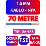 Öznur 1,5 mm Nya Kablo Metre Seçenekli (Mavi) - 70 METRE