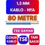 Öznur 1,5 mm Nya Kablo Metre Seçenekli (Mavi) - 80 METRE