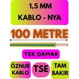 Öznur 1,5 mm Nya Kablo Metre Seçenekli (Sarı-Yeşil) - 100 METRE