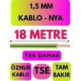 Öznur 1,5 mm Nya Kablo Metre Seçenekli (Sarı-Yeşil) - 18 METRE