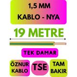 Öznur 1,5 mm Nya Kablo Metre Seçenekli (Sarı-Yeşil) - 19 METRE