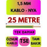 Öznur 1,5 mm Nya Kablo Metre Seçenekli (Sarı-Yeşil) - 25 METRE