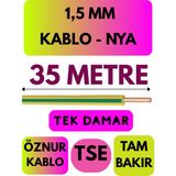Öznur 1,5 mm Nya Kablo Metre Seçenekli (Sarı-Yeşil) - 35 METRE