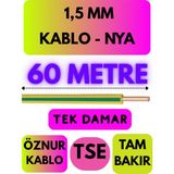 Öznur 1,5 mm Nya Kablo Metre Seçenekli (Sarı-Yeşil) - 60 METRE
