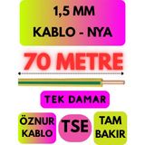 Öznur 1,5 mm Nya Kablo Metre Seçenekli (Sarı-Yeşil) - 70 METRE