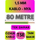 Öznur 1,5 mm Nya Kablo Metre Seçenekli (Sarı-Yeşil) - 80 METRE