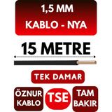 Öznur 1,5 mm Nya Kablo Metre Seçenekli (Siyah) - 15 METRE