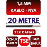 Öznur 1,5 mm Nya Kablo Metre Seçenekli (Siyah) - 20 METRE