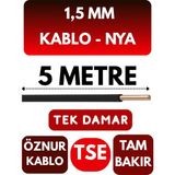 Öznur 1,5 mm Nya Kablo Metre Seçenekli (Siyah) - 5 METRE
