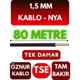Öznur 1,5 mm Nya Kablo Metre Seçenekli (Siyah) - 80 METRE