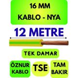 Öznur 16 mm Nya Kablo Metre Seçenekli (Sarı-Yeşil) - 12 METRE