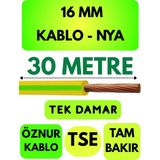 Öznur 16 mm Nya Kablo Metre Seçenekli (Sarı-Yeşil) - 30 METRE