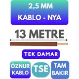 Öznur 2,5 mm Nya Kablo Metre Seçenekli (Kahverengi) - 13 METRE
