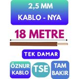 Öznur 2,5 mm Nya Kablo Metre Seçenekli (Kahverengi) - 18 METRE
