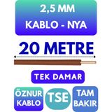 Öznur 2,5 mm Nya Kablo Metre Seçenekli (Kahverengi) - 20 METRE
