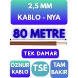 Öznur 2,5 mm Nya Kablo Metre Seçenekli (Kahverengi) - 80 METRE