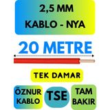 Öznur 2,5 mm Nya Kablo Metre Seçenekli (Kırmızı) - 20 METRE