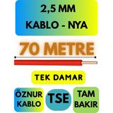 Öznur 2,5 mm Nya Kablo Metre Seçenekli (Kırmızı) - 70 METRE