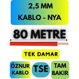 Öznur 2,5 mm Nya Kablo Metre Seçenekli (Kırmızı) - 80 METRE