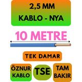 Öznur 2,5 mm Nya Kablo Metre Seçenekli (Mavi) - 10 METRE