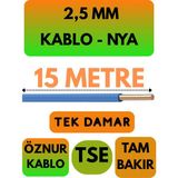 Öznur 2,5 mm Nya Kablo Metre Seçenekli (Mavi) - 15 METRE
