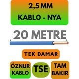 Öznur 2,5 mm Nya Kablo Metre Seçenekli (Mavi) - 20 METRE