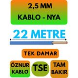 Öznur 2,5 mm Nya Kablo Metre Seçenekli (Mavi) - 22 METRE