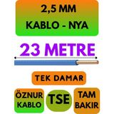 Öznur 2,5 mm Nya Kablo Metre Seçenekli (Mavi) - 23 METRE