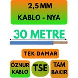 Öznur 2,5 mm Nya Kablo Metre Seçenekli (Mavi) - 30 METRE