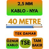 Öznur 2,5 mm Nya Kablo Metre Seçenekli (Mavi) - 40 METRE
