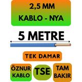 Öznur 2,5 mm Nya Kablo Metre Seçenekli (Mavi) - 5 METRE