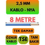 Öznur 2,5 mm Nya Kablo Metre Seçenekli (Mavi) - 8 METRE