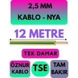 Öznur 2,5 mm Nya Kablo Metre Seçenekli (Sarı-Yeşil) - 12 METRE