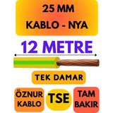 Öznur 25 mm Nya Kablo Metre Seçenekli (Sarı-Yeşil) - 12 METRE