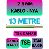 Öznur 2,5 mm Nya Kablo Metre Seçenekli (Sarı-Yeşil) - 13 METRE