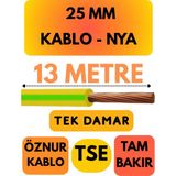 Öznur 25 mm Nya Kablo Metre Seçenekli (Sarı-Yeşil) - 13 METRE