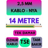 Öznur 2,5 mm Nya Kablo Metre Seçenekli (Sarı-Yeşil) - 14 METRE